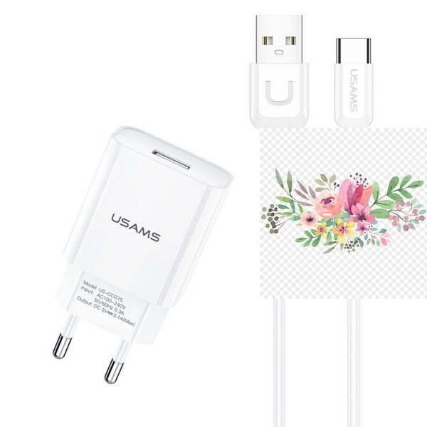 МЗП USAMS T21 Charger kit - T18 single USB + Uturn Type-C cable 49240 фото