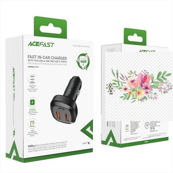 АЗП Acefast B9 66W (2USB-A+USB-C) three port metal car charger 65901 фото