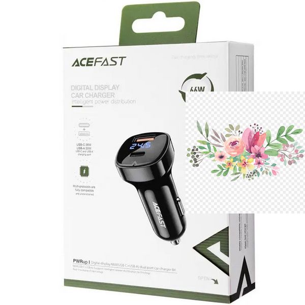 АЗП Acefast B4 digital display 66W(USB-C+USB-A) dual port 65905 фото