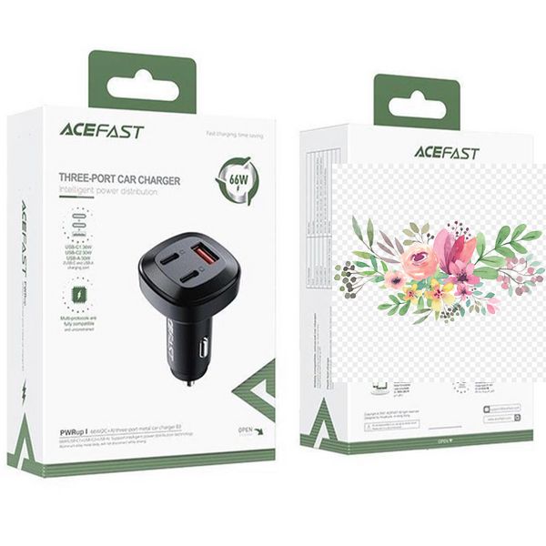 АЗП Acefast B3 66W(USB-C+USB-C+USB-A) three-port metal car charger 65906 фото