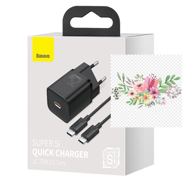 МЗП Baseus Super Si Quick Charger 1C 25W + Cable Type-C to Type-C 3A (1m) (TZCCSUP-L) 49193 фото