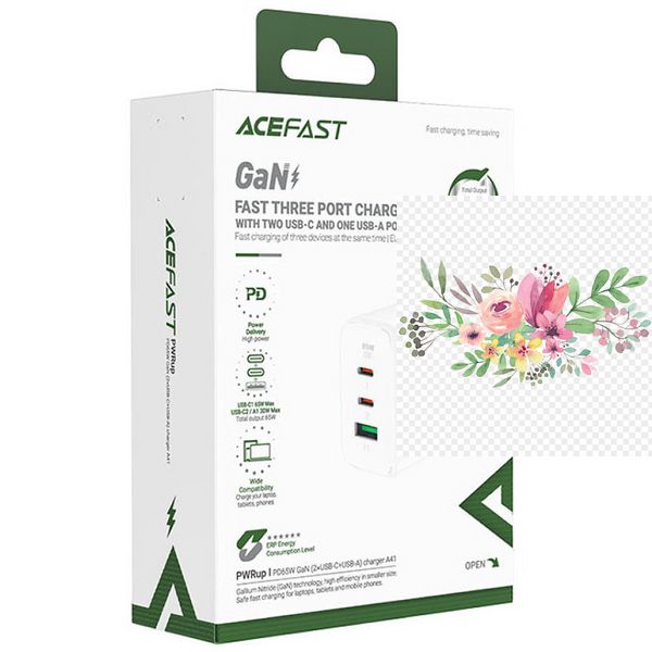 МЗП Acefast A41 PD65W GaN (2*USB-C+USB-A) 65892 фото
