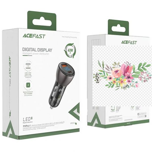 АЗП Acefast B6 metal car charger 63W (USB-A + USB-C) with digital display 65904 фото
